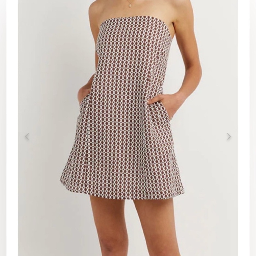 DISSH Linen Strapless Mini Dress Brown Ivory Chain Print Women's Size 2